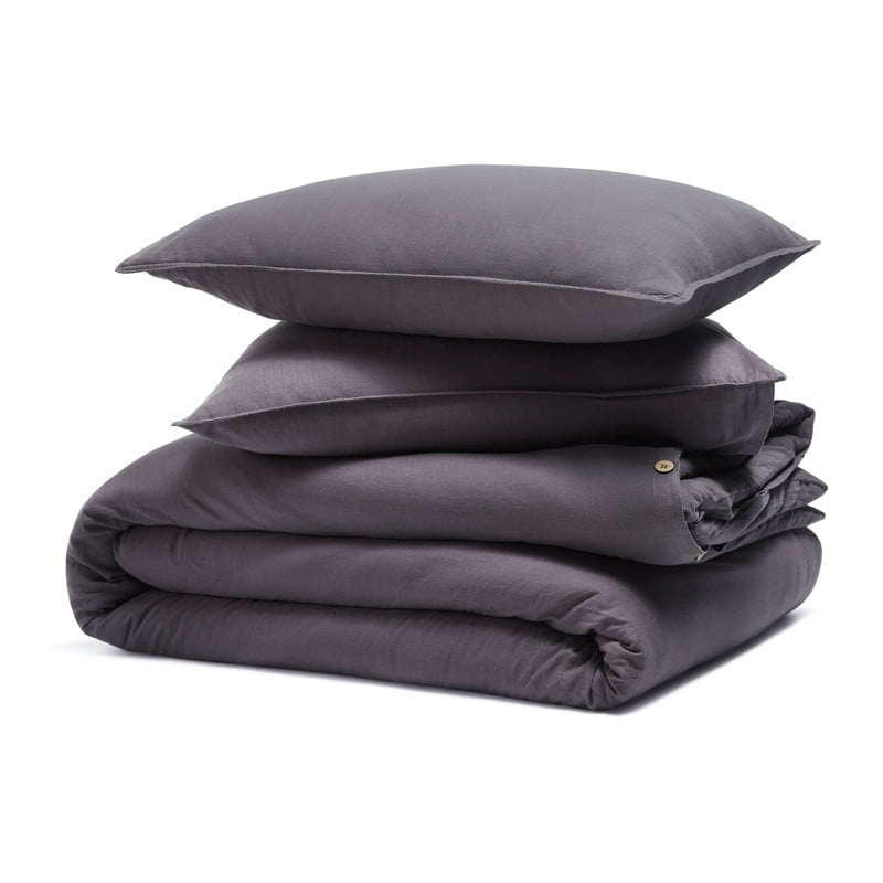 Superior Chloe 100% Cotton Percale Linen Texture Duvet Cover Set, Full/ Queen, Washed Plum
