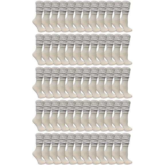 Yacht & Smith Womens Cotton Slouch Ankle Socks, Womans Knee High Boot Socks, 9-11 (60 Pairs White)