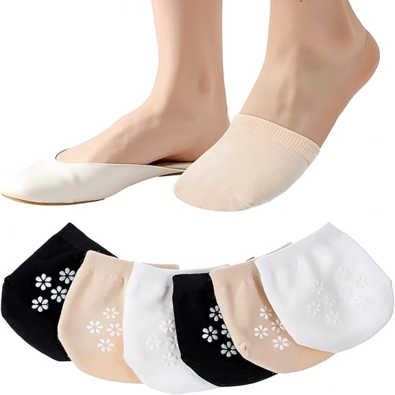 TELOLY 3 Pairs Mule Socks for Women, Breathable Half Toe Covers with Non-Slip Grip, No Show Liner Socks for Slides and Sandals, Black Beige White