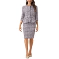 thumbnail image 2 of Conjunto de traje de tweed de 2 piezas para mujer INSPIRE CHIC, chaqueta de botones de manga 3/4 y falda lápiz, color púrpura, talla L, 2 of 6