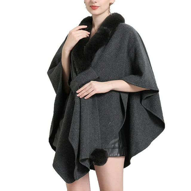 Cape Châle Tricotée Couleur Unie, Col Faux Élégant pour Femmes
