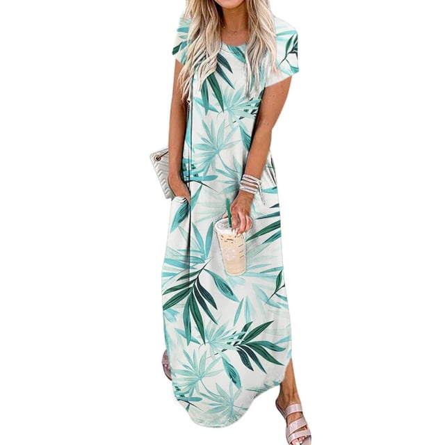 Vestido largo Jeqeocafy para mujer, verano 2025, cuello redondo, manga corta