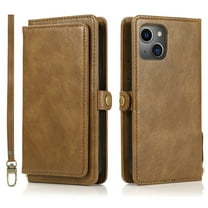 SaniMore Case for iPhone 15 Plus, Magnetic Detachable Wallet PU Leather 2-in-1 Functional Cover Buil-in Multiple Card Slots & Car Mount Wrist Strap Shockproof Protective Shell, Brown