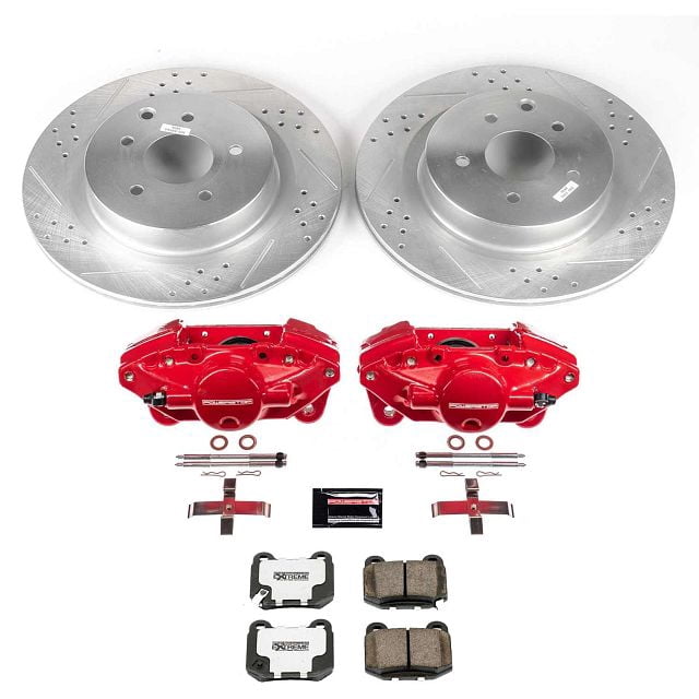 PowerStop Rear Z26 Street Warrior Brake Pad and Rotor Kit with Red Powder Coated Calipers Fits: INFINITI NISSAN Select Models KC5303-26