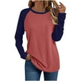 thumbnail image 2 of BiZtdJrK Womens Tunic Tops Color Block Raglan Long Sleeve Crew Neck T Shirts Lightweight Loose Fit Casual Fall Tee Shirt Wine L, 2 of 7
