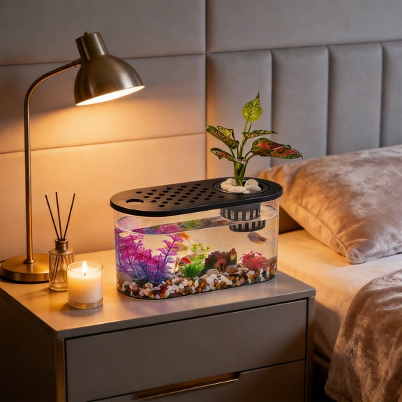 Chanana Desktop Fish Tank, Cube Fish Bowl, Shatterproof Plastic Fish Bowl, Temporary Fish Tank for Isolation, Decoration & Education, Tabletops Living Room Bedroom Ornaments