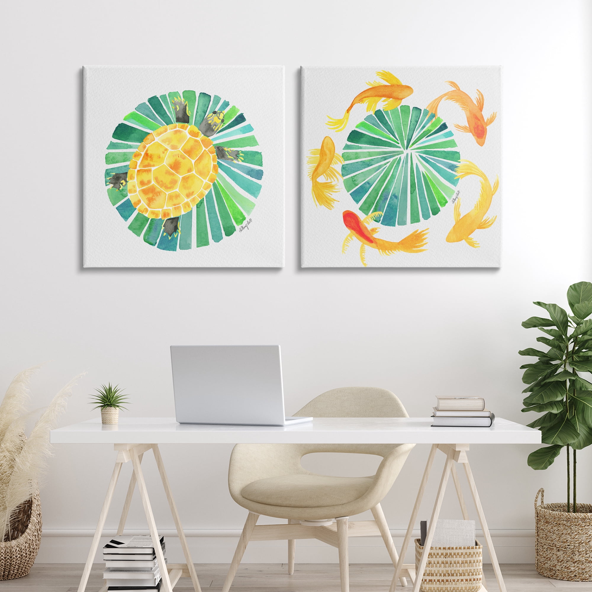 Stupell Industries Orbital Aquatic Creatures 2 Piece Canvas Wall Art Set, design by Hillary Holt