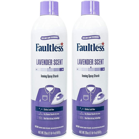 Laundry Starch Spray, Faultless Lavender Spray Starch 20 oz Cans for a Smooth Iron Glide on Clothes & Fabric Even Spray, Easy Iron Glide, No Reside (Pack of 2)