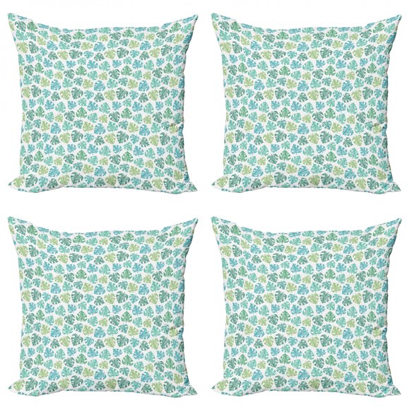 Ambesonne Tropical Throw Pillow Cover 4 Pack, Exotic Theme Tropic Leaves, 24", Multicolor