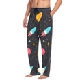 thumbnail image 5 of Cartoon Rocket with Space Mens Cotton Pajama Pant Sleep and Lounge Bottons with Pockets, 5 of 7
