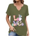thumbnail image 1 of Corto para las Mujeres Casual Verano 2025 Pascua Impresión V-Cuello Camiseta, Ligero 95% Poliéster 5% Spandex Top para Toda la Temporada Hogar Y Diario, 1 of 7