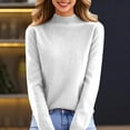 thumbnail image 5 of Mock Neck Sweaters for Women Knit Warm Sweater Long Sleeve Tops Casual Soft Lightweight Shirts White L, 5 of 6