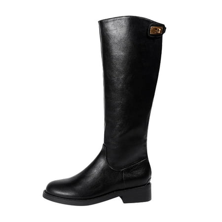 

Fashion Autumn And Winter Women Knee Boots Low Heel Thick Heel Round Toe Solid Color Black Back Zipper Simple