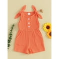 thumbnail image 2 of FEORJGP Toddler Girls Summer Rompers 6M 1T 2T 3T 4T Kids Solid Color Sleeveless Overalls Ribbed Knitted Jumpsuit Shorts Baby Button Bodysuits Suspender Shorts Infant Loose Casual Clothes, 2 of 9
