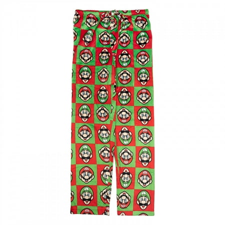 Super Mario Bros. Mario and Luigi Checkered Sleep Pants-Medium Super Mario Bros. Mario and Luigi Checkered Sleep Pants-Medium