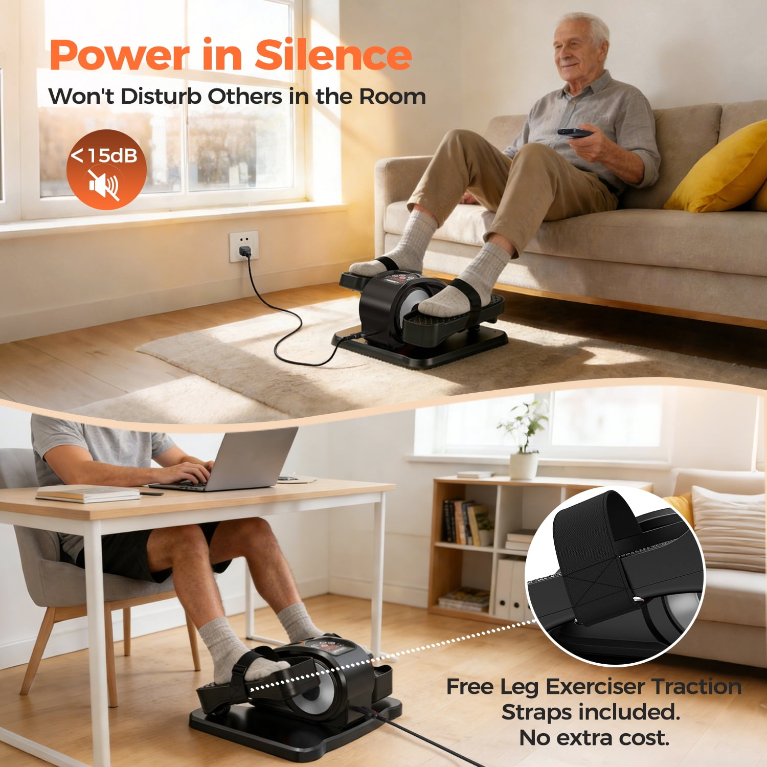 Under Desk Elliptical - Leg Exerciser Machines for Seniors, Seated Elliptical with Remote Control, LCD Display Electric Elliptical Trainers for Home, Ellipse Leg Exerciser with Pedal Straps, Giftable