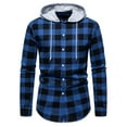 thumbnail image 2 of Teissuly Men Casual Patchwork Fashion Plaid Hooded Button Long Sleeve Shirt Blouse, 2 of 9