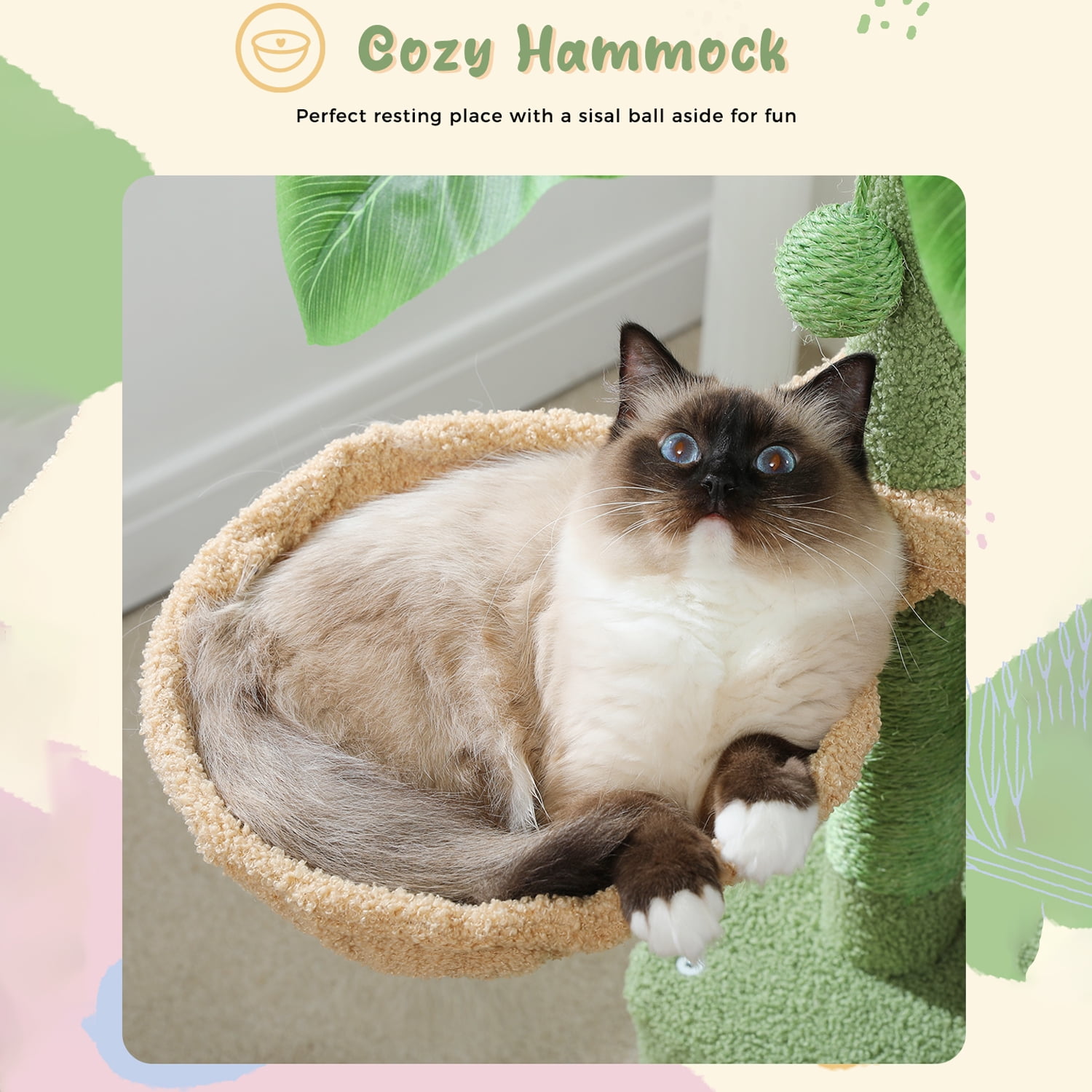 Pefilos 43" Cat Tree for Indoor Cats, Cat Tower Climbing Tree with Cat Scratching Posts, 2 Condos and Hammock, Activity Tree for Kittens, Green