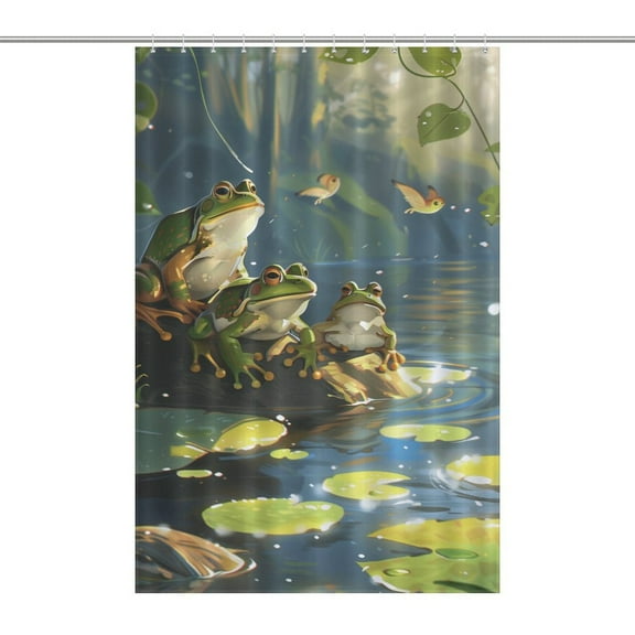 Frogs Playing in The Pond Shower Curtain Cloth Fabric Bathroom Decor with Hooks
