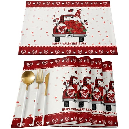 

RooRuns Christmas Placemats Set of 4 Red Christmas Tree Santa Snowman and Snowflake Heat Resistant Washable Farmhouse Place Mats for Dining Table Kitchen Decor