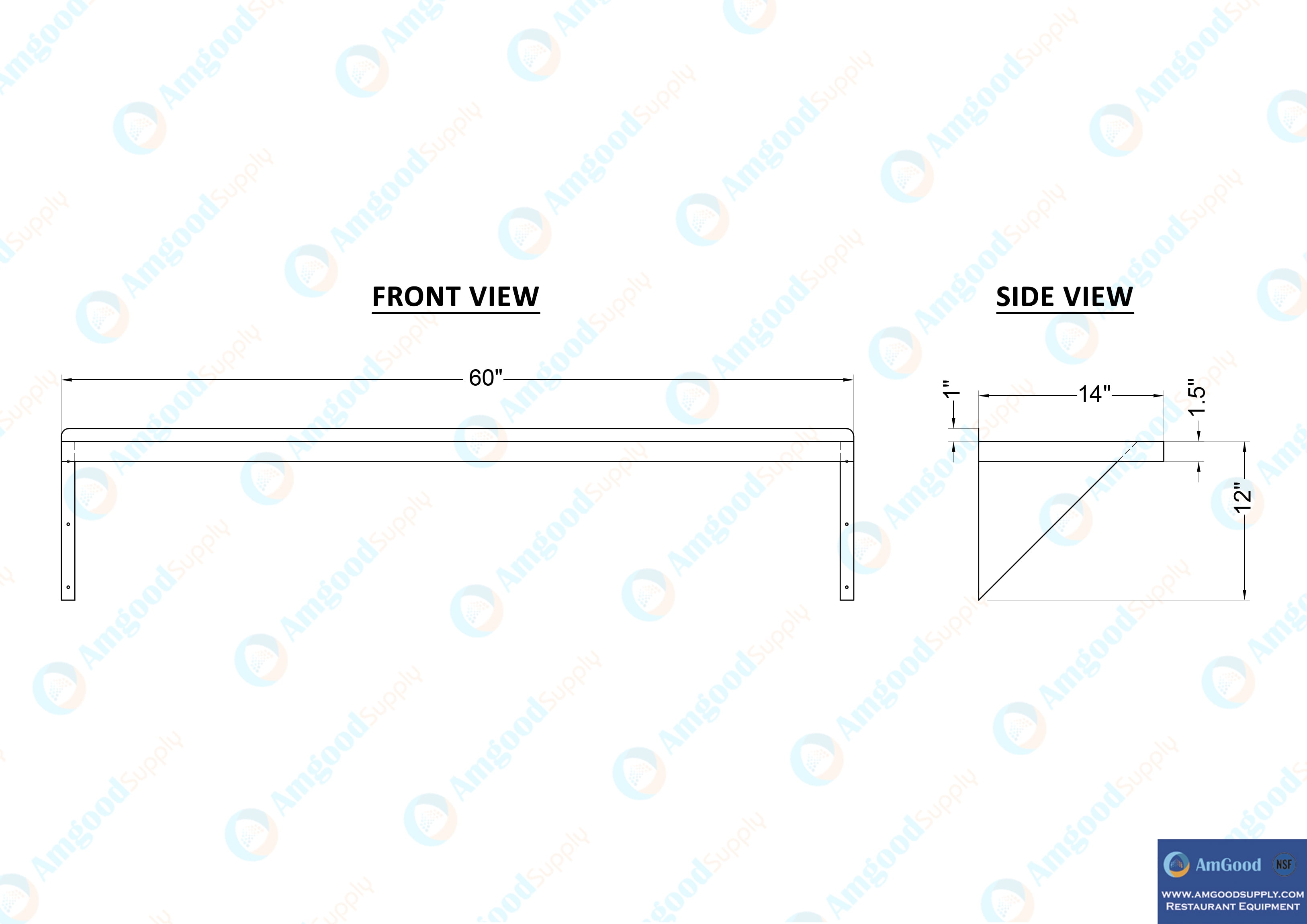 AmGood 14" Width x 60" Length | Stainless Steel Wall Shelf | Square Edge | Metal Shelving | Heavy Duty | Commercial Grade | Wall Mount | NSF Certified