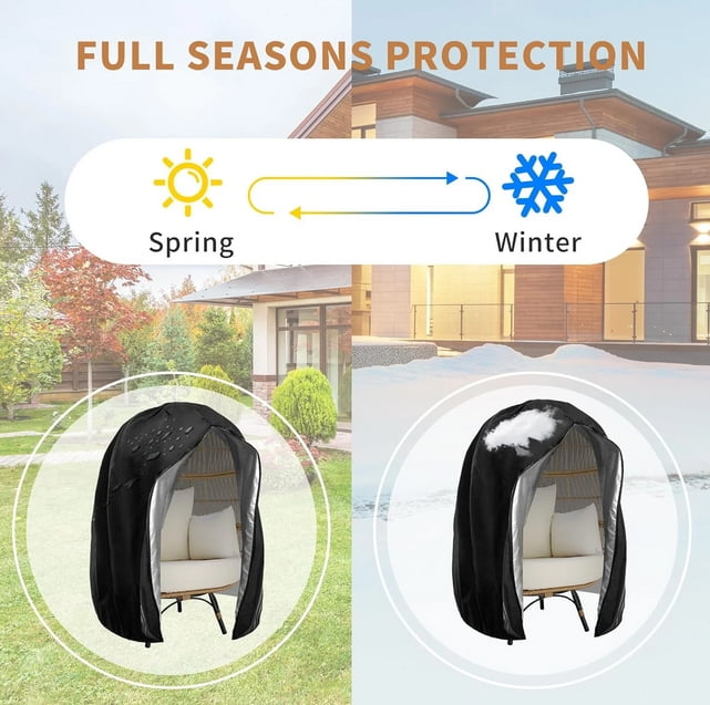 RADIATA Outdoor Egg Chair Cover,75 x 45 in Patio Hanging Chair Cover,Oversized Egg Swing Chair Cover with Zipper,Black (Waterproof&Weather-resistant)
