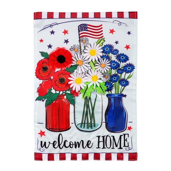 Evergreen Applique Garden Flag - Patriotic Floral, 12.5 x 18 inch Double Sided