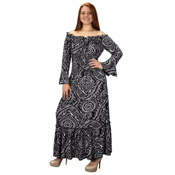 Peach Couture Gypsy Boho 3/4 Sleeves Smocked Waist Tiered Renaissance Maxi Dress