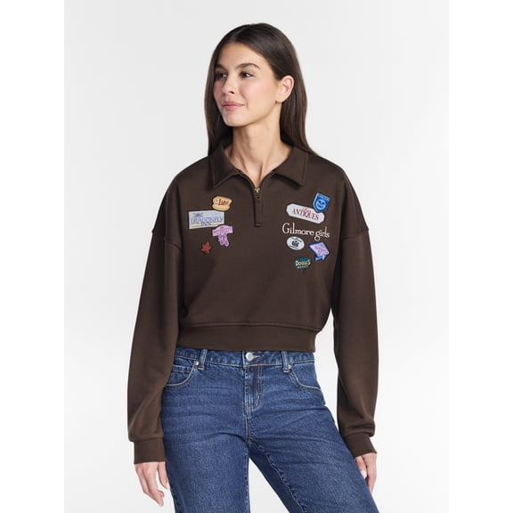 Gilmore Girls Women’s Quarter Zip French Terry Graphic Front Back Sweatshirt, Sizes XXS-XXL