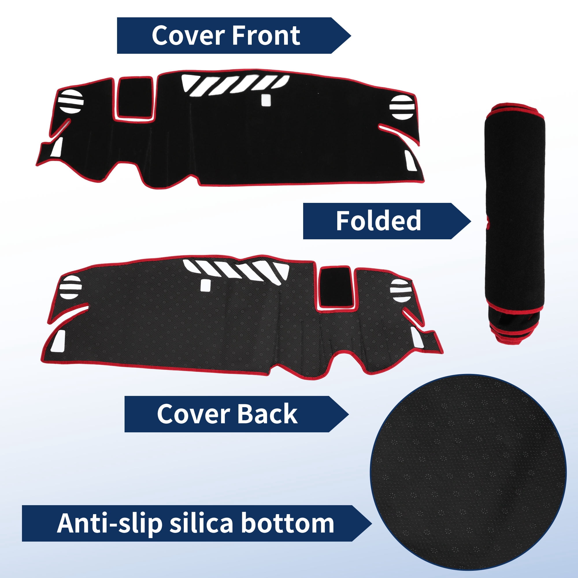 Unique Bargains Dash Cover for Chevrolet Camaro RS 2016-2024 With HUD Dashboard Cover Car Interior Anti-Slip/Anti Dust Polyester Black With Red Edge 1 set