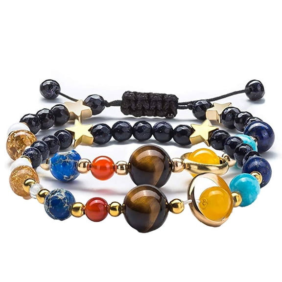 DESIGNICE 2Pcs Bracelets for Women Solar System Bracelet Jewelry for Women Galactic Planets Bracelet for Men Style 1
