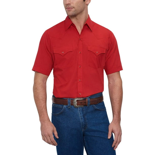 ELY CATTLEMAN Mens Short Sleeve Solid Western Shirt