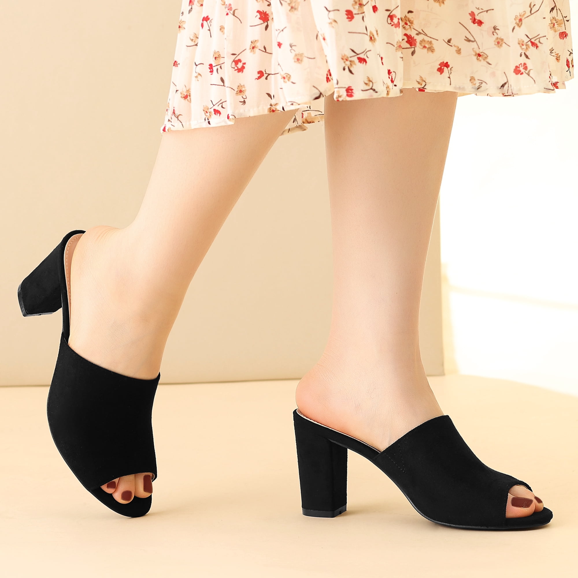 Unique Bargains Slide Heels Mules Slip on Block Heel Sandals for Women