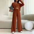 thumbnail image 4 of Elainilye Fashion Sweatsuits for Women Fall Winter Track Suits Ribbed Knit Cardigan Cropped Tank Tops Wide Leg Pants 3 Piece Outfits,Brown, 4 of 9