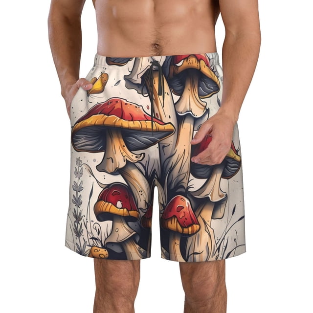 Balery Cute Forest Mushrooms Traje de Baño Estilo Hawaiano para Hombre, Shorts de Secado Rápido con Bolsillos-3X-Large