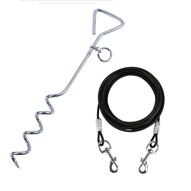 Cuerda de tracción de alambre de acero de uno a dos cabezales para exteriores, clavo en espiral para tierra, pilotes fijos, pilotes para perros atados, suministros para mascotas a juego
