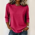 thumbnail image 2 of Womens Crew Neck 3/4 Sleeve Tops Casual T Shirts Fall Loose Fit Dressy Plain Basic Tops M, 2 of 6