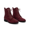 thumbnail image 4 of BLISSFUL STEP Round Toe Combat Boots Low Block Heel Ankle Boots for Women Burgundy 6.5, 4 of 8