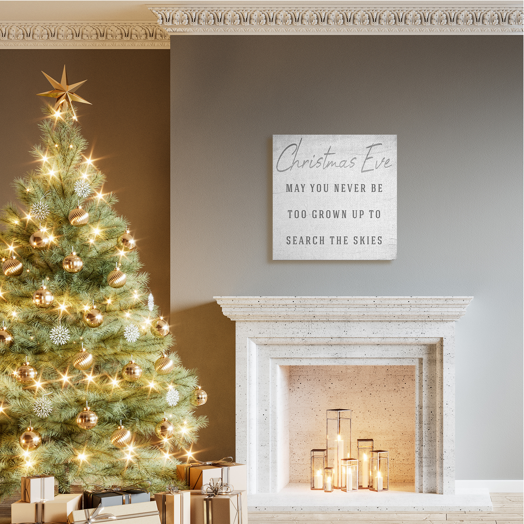 Stupell Industries Search the Skies Christmas Eve Phrase Winter Holiday Inspirational Painting Gallery Wrapped Canvas Art Print Wall Art, 30 x 30