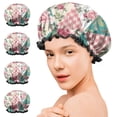 thumbnail image 7 of Shower Caps,Pioneer Flower Floral Print Pattern Waterproof Shower Cap for Women 4 Pieces,Double Reusable Hair Cover for Shower PEVA Elastic Stretch Hem, 7 of 7