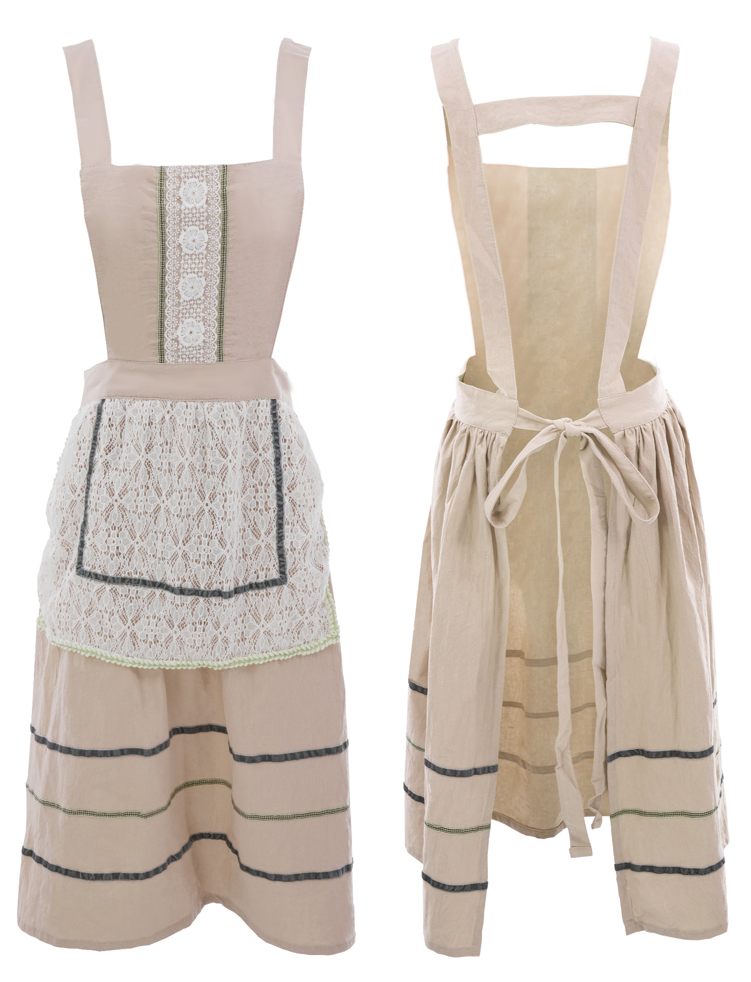 FEOYA Women’s Apron Kitchen Cotton Apron Pinafore Cooking Apron Lace Cute aprons Dress Loose Smock for Gardening Chef Baking Art Painting Brown
