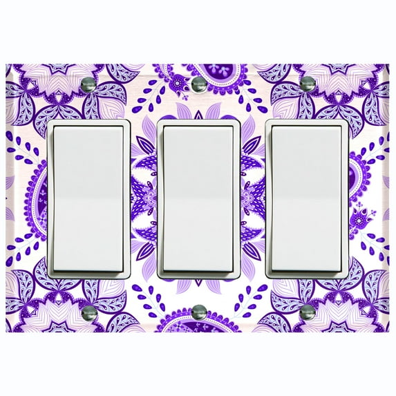Metal Light Switch Plate Cover Mandala Purple White Paisley Flower Tile Pattern MDL091