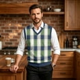 thumbnail image 6 of Dwellite Mens Plaid Sweater Vest Casual Sleeveless Knit Pullover V Neck Business Office Fall Winter Sweaters Green 4XL, 6 of 7