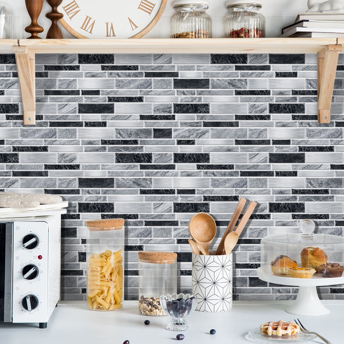 Peel and Stick Backsplash Wall Tiles,Self-Adhesive,Oil Proof,Waterproof, Removable Wall Panels for Kitchen & Bathroom,Modern Design, Easy Install (9.68x4.72 inch,48 Pack)