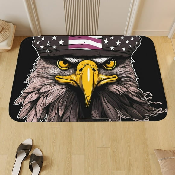 TopLLC Patriotic Welcome Doormat Retro American Flags Door Mat With Slip Resistants Rubber Vintage Linen Floor Mat For 4th Of July Independence Day Indoor Outdoor Home floor mats
