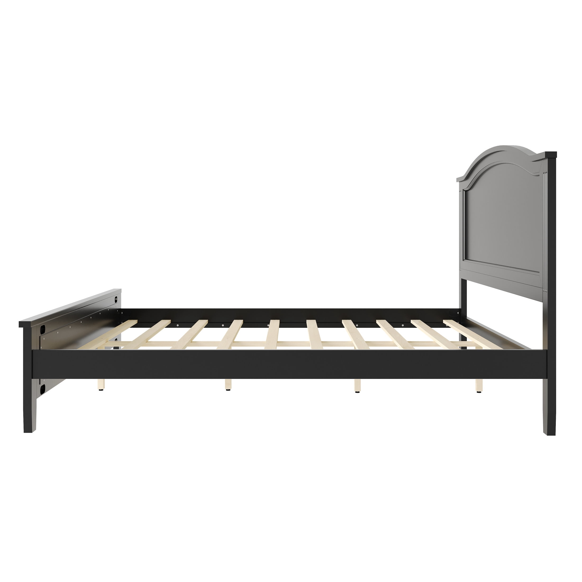 Noble House King Size Platform Bed with Headboard and Slat Support, Wooden Bed Frame, Rustic Farmhouse, Black