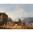 thumbnail image 3 of Heinrich Bürkel 24x19 Black Modern Framed Museum Art Print Titled - At the Village Fountain in the Italian Mountains (1852), 3 of 5