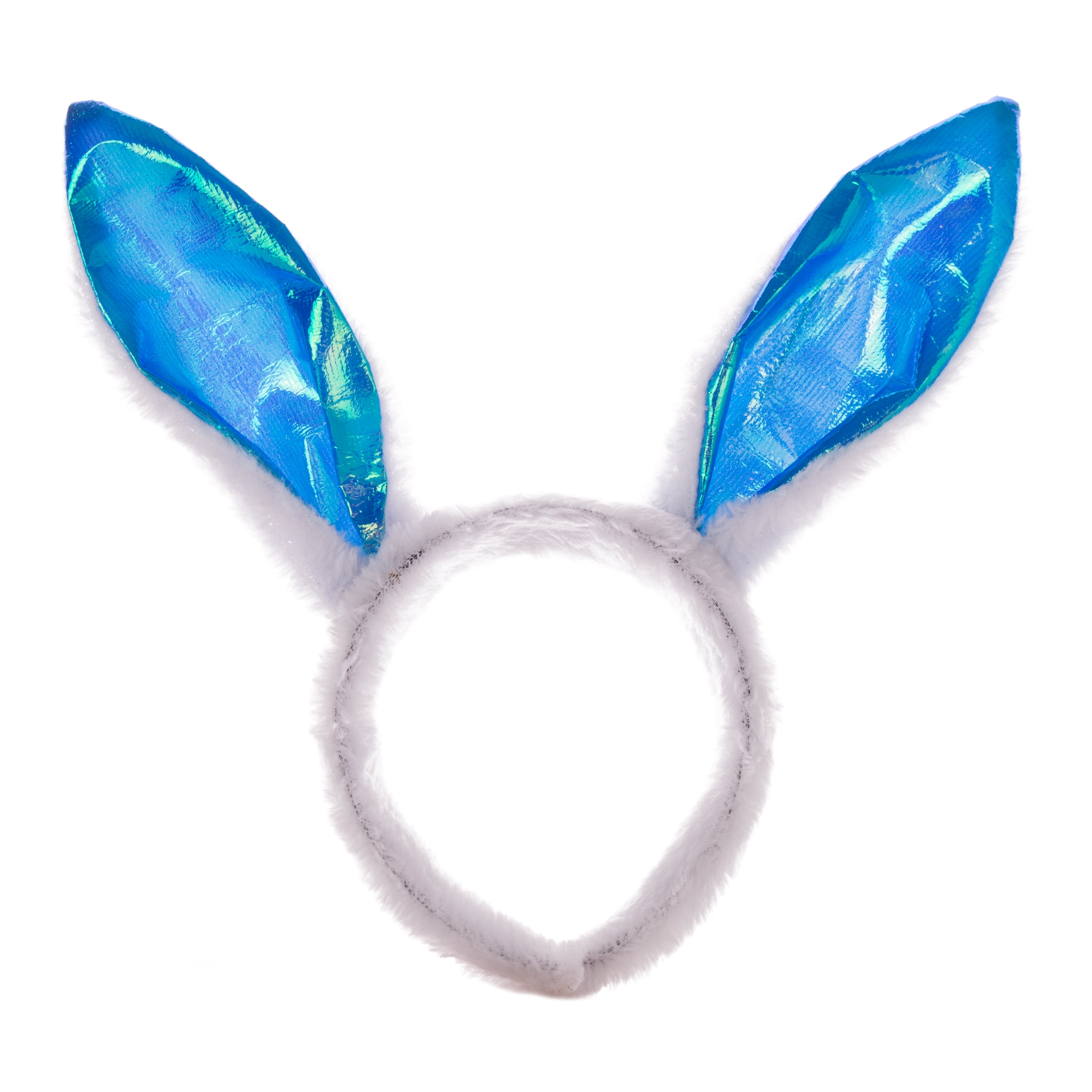 Shiny Metallic Color Plush Easter Bunny Ears Headband, One Size, Blue