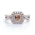 thumbnail image 3 of JeenMata Elegant 1 Carat - Square Cut created morganite - Twisted Band - Pave - Double Halo Engagement Ring - 18K Rose Gold over Silver, 3 of 6