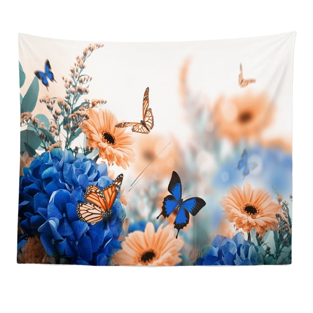Tapiz de pared con flores y mariposas, microtela, 150 x 130 cm